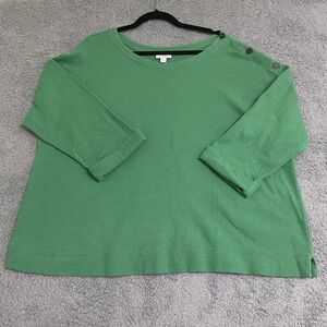 J Jill Top Womens 2X Kelly Green Knit Shoulder Button Detail Long Sleeve Boho